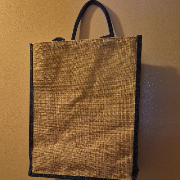 Nautical Anchor Tote Bag - Tan and Blue Burlap Striped Anchor - Picture 3 of 9